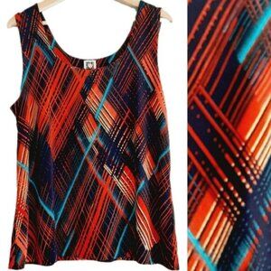 ANNE KLEIN Scoop Neck Stretch Tank Top Modern Abstract Line Pattern Sz XL